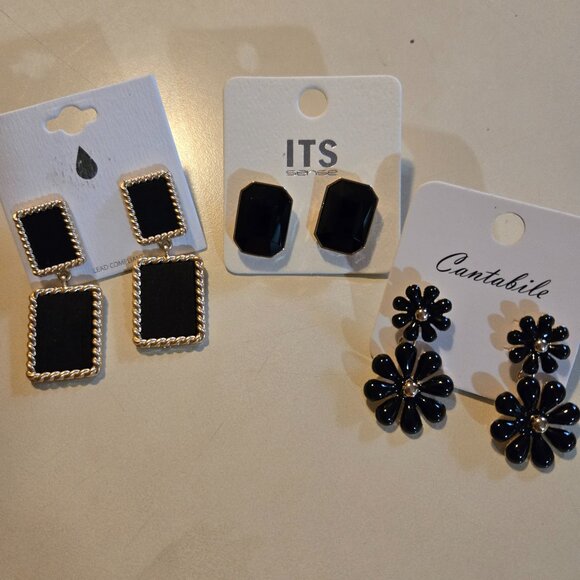 3 pairs of miscellaneous style black/gold earrings, NWT - Picture 1 of 5